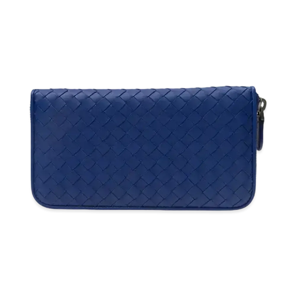 Bottega Veneta Intrecciato Lambskin Zip Around Wallet "Cobalt Blue"