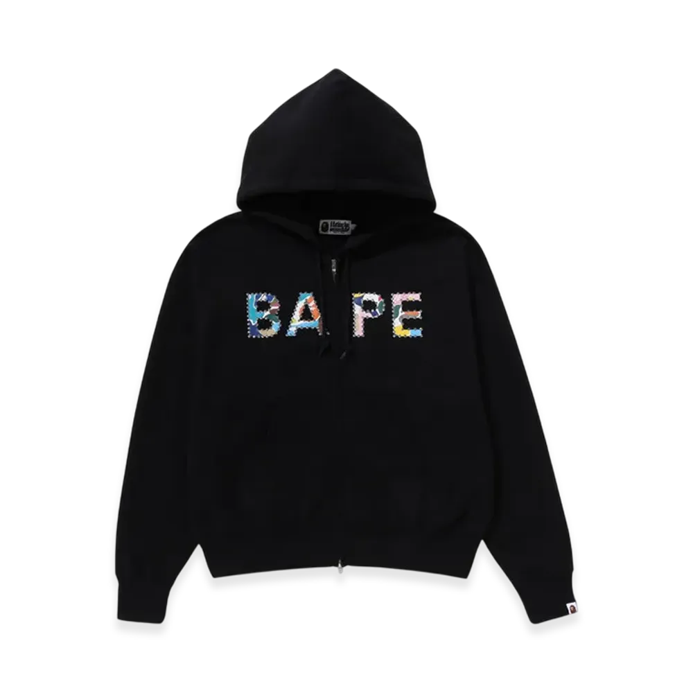 A BATHING APE Multi Camo Crystal Logo Wide Zip Hoodie "Black"