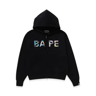 A BATHING APE Multi Camo Crystal Logo Wide Zip Hoodie "Black"