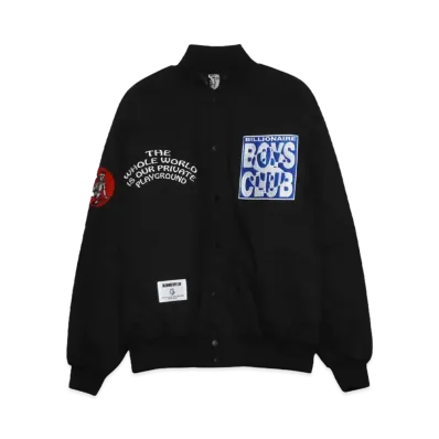 BILLIONAIRE BOYS CLUB COTTON TWILL VARSITY JACKET WITH BADGES "BLACK"