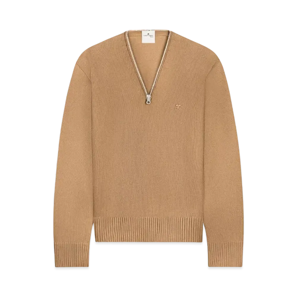 Courreges Zipped Wool Sweater "Toffee"