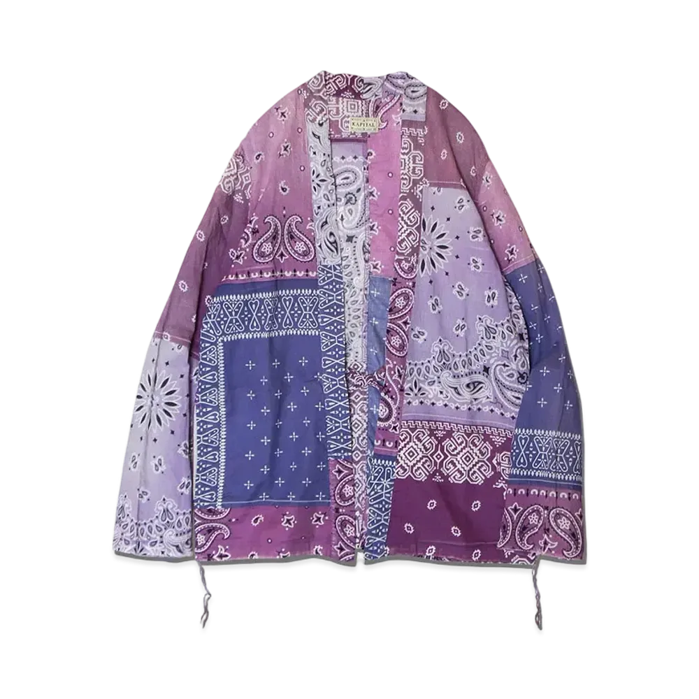 KAPITAL GAUZE BANDANA PATCHWORK PT KAKASHI SHIRT "Light Purple"