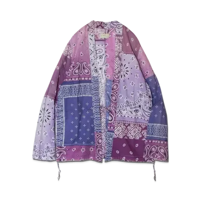 KAPITAL GAUZE BANDANA PATCHWORK PT KAKASHI SHIRT "Light Purple"