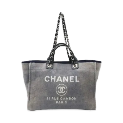 CHANEL Medium Deauville Tote Canvas "Blue/Silver"
