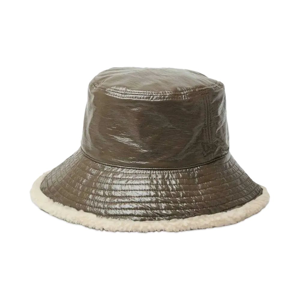 NEW ERA Fluffy and Soft Bucket 03 Reversible Enamel Leather Boa Fleece "Mocha/Gray"