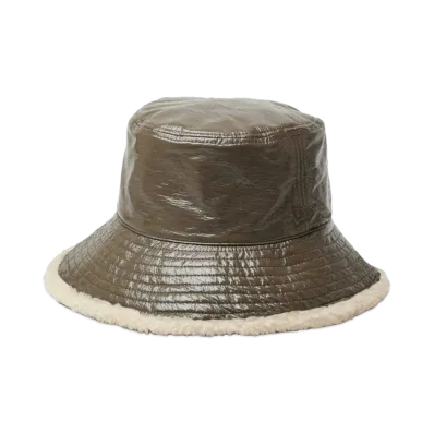 NEW ERA Fluffy and Soft Bucket 03 Reversible Enamel Leather Boa Fleece "Mocha/Gray"