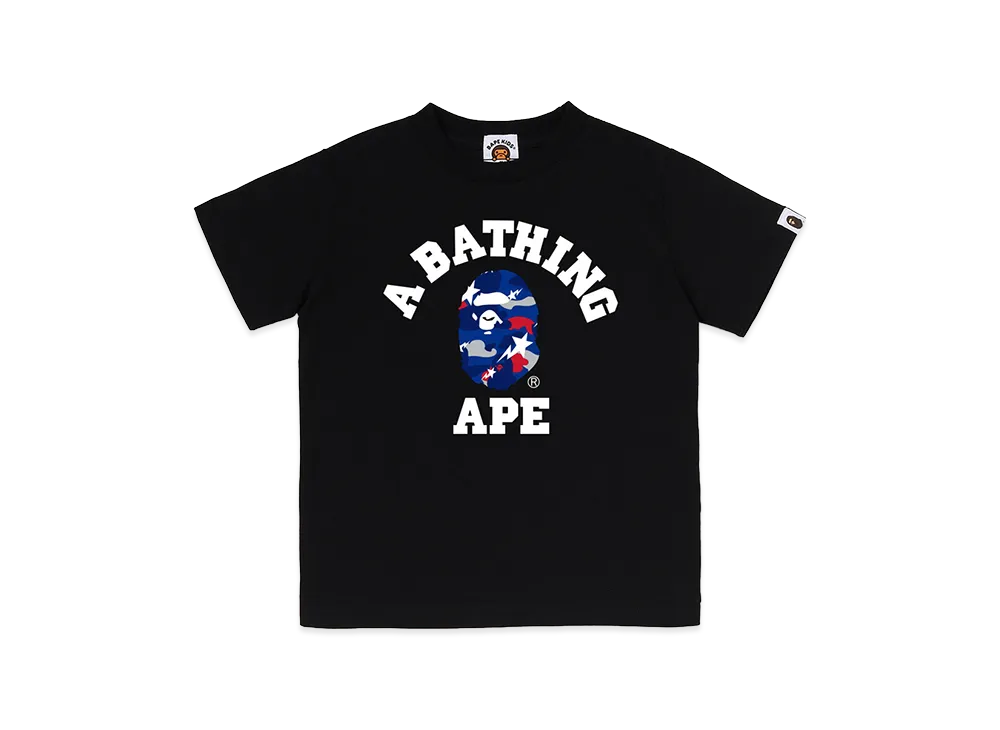 A BATHING APE Kids Sta Strike Camo College Tee "Black/Blue"