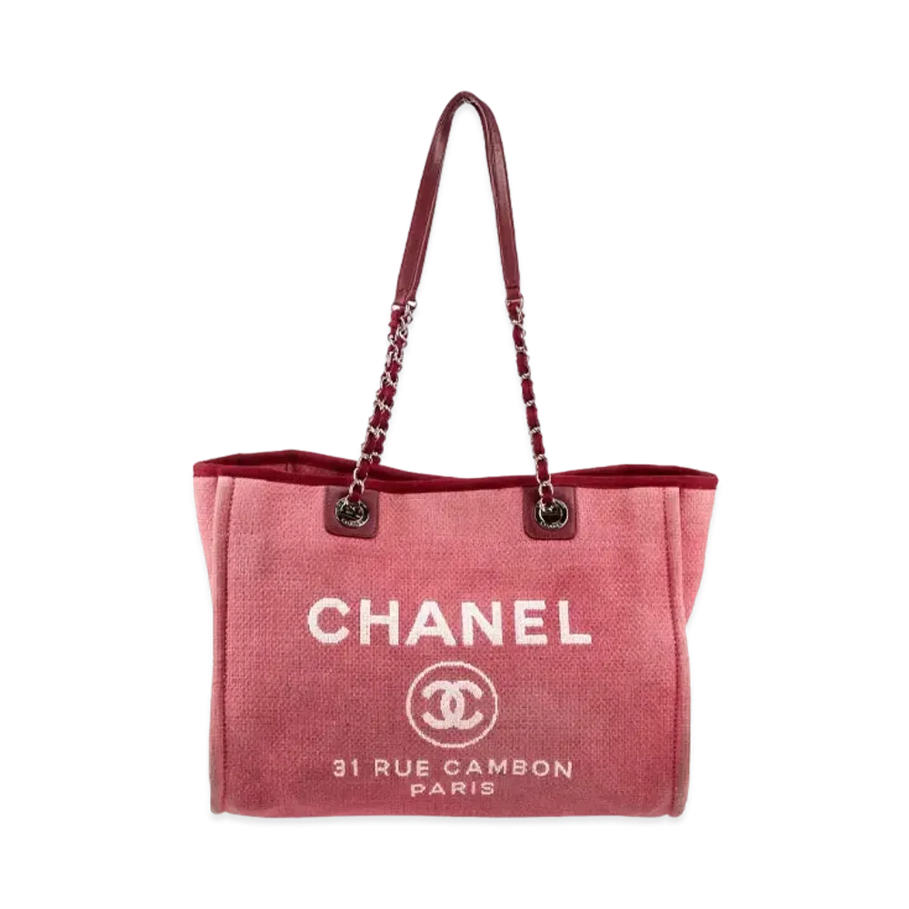 CHANEL Small Deauville Tote Canvas "Red/Silver"