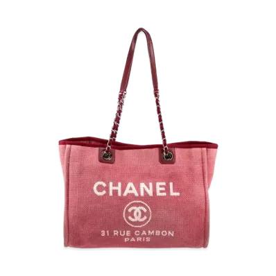 CHANEL Small Deauville Tote Canvas "Red/Silver"