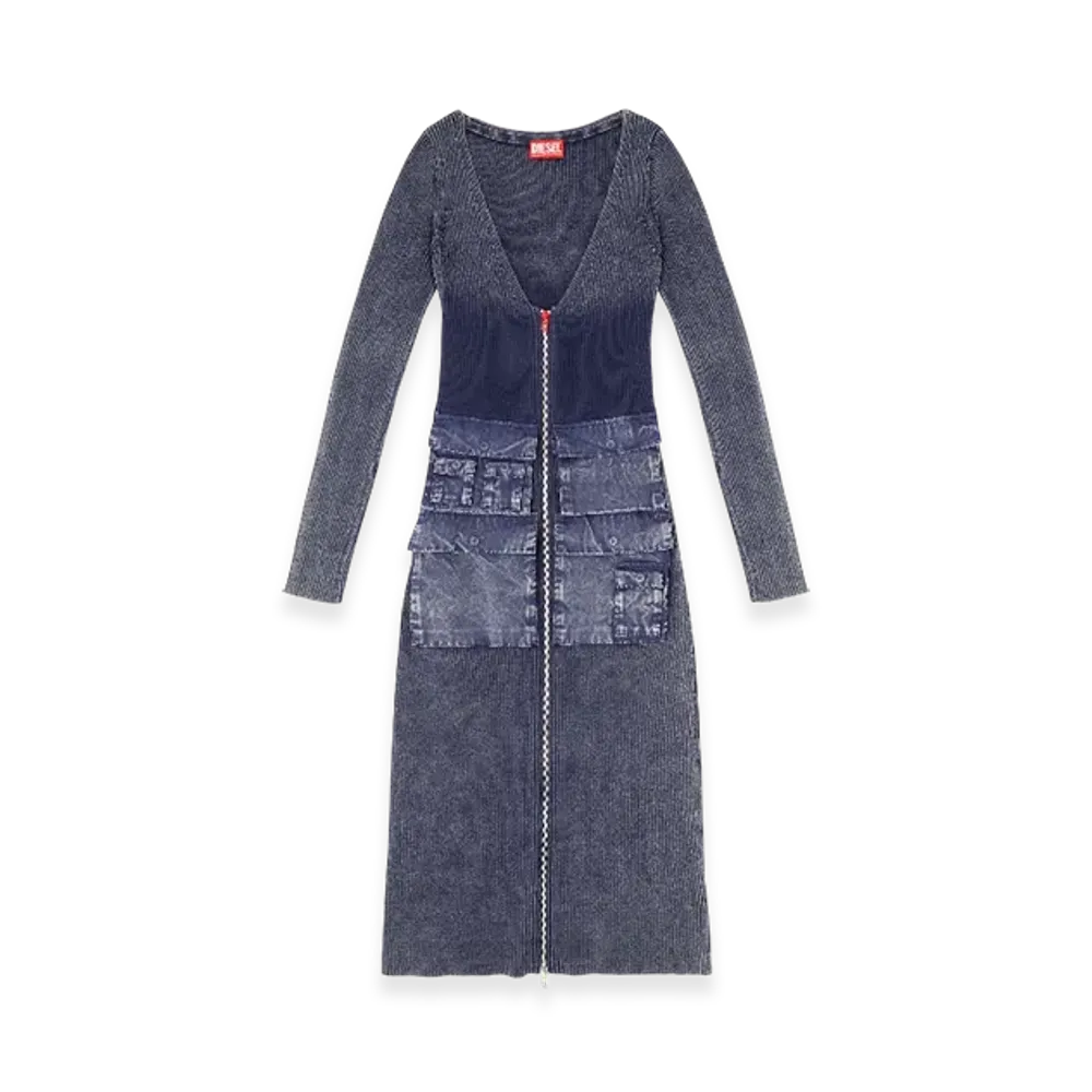 Diesel M-Melti-LS Ribbed Midi Dress With Denim Treatment "Blue"