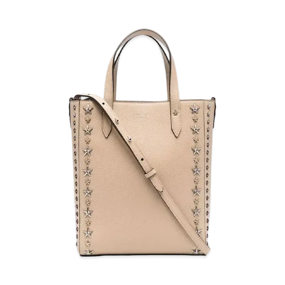 JIMMY CHOO PEGASI N/S Soft Grainy Calf Leather Tote Bag With Star Studs "Barley"