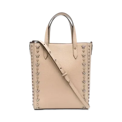 JIMMY CHOO PEGASI N/S Soft Grainy Calf Leather Tote Bag With Star Studs "Barley"