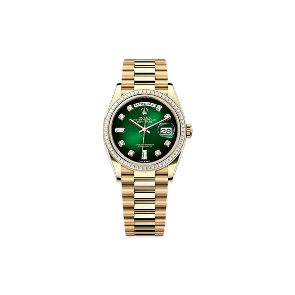 ROLEX Day-Date 36mm Yellow Gold Diamond 128398TBR "Green Ombre"