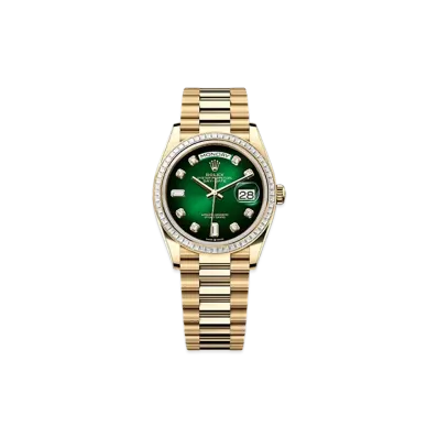 ROLEX Day-Date 36mm Yellow Gold Diamond 128398TBR "Green Ombre"