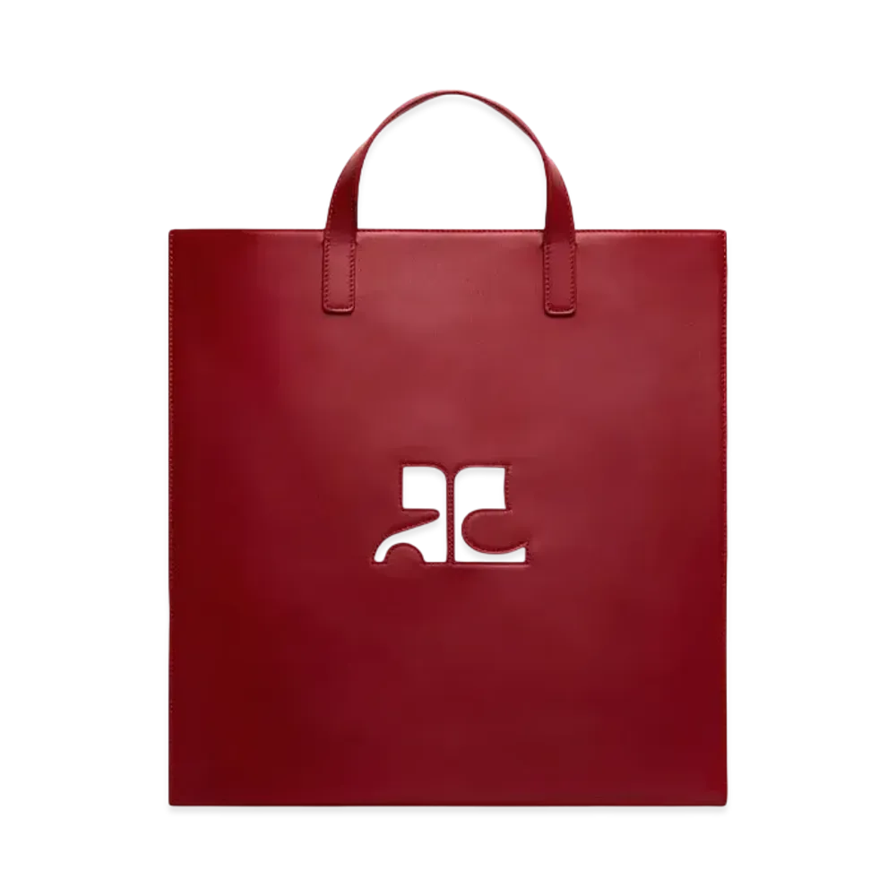 Courreges Reedition Leather Tote Bag "Dark Red"
