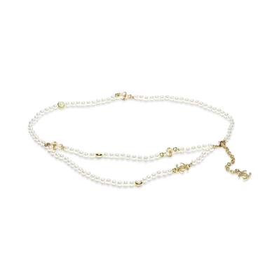 CHANEL Chain Belt Metal Glass Pearls Imitation Pearls & Strass "Dark Gold/White/Crystal"