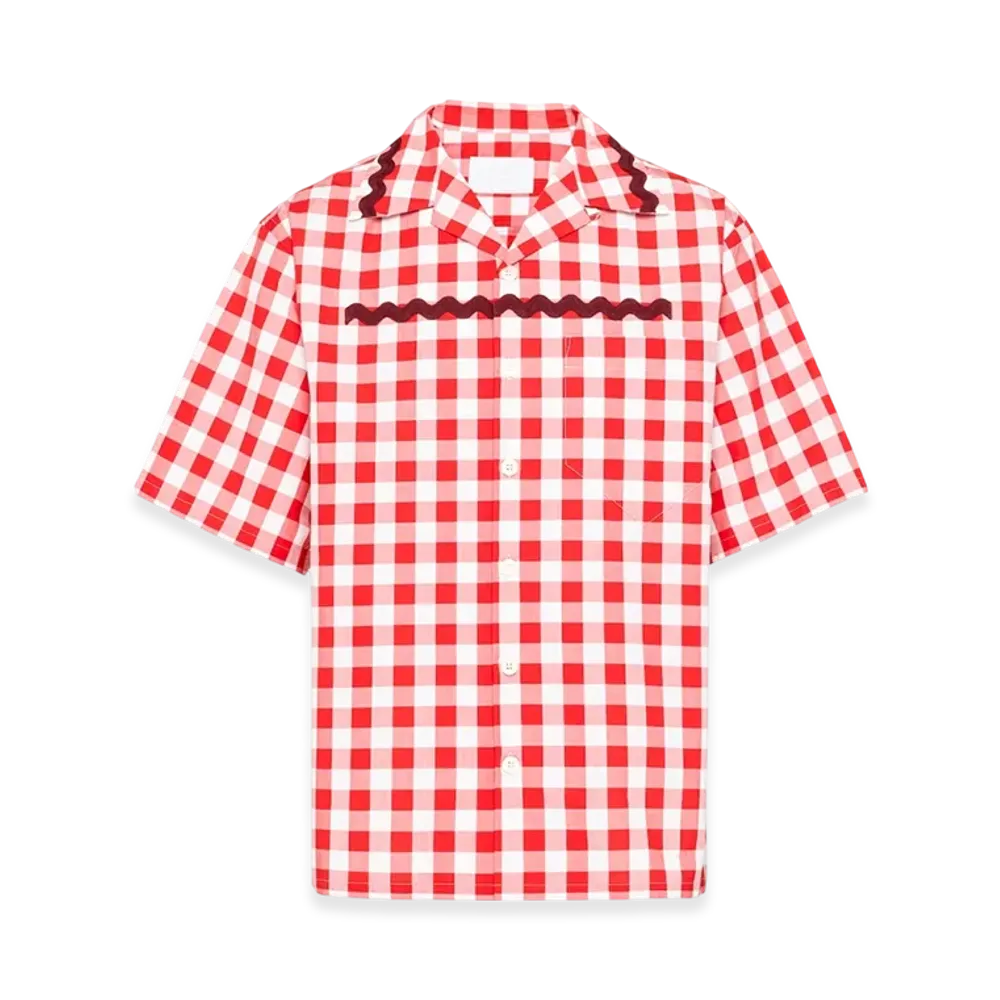 PRADA Short Sleeve Cotton Shirt "White/Red/Burgundy"