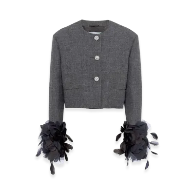 PRADA Wonen's Cropped Jacket With Feather "Dark Gray"