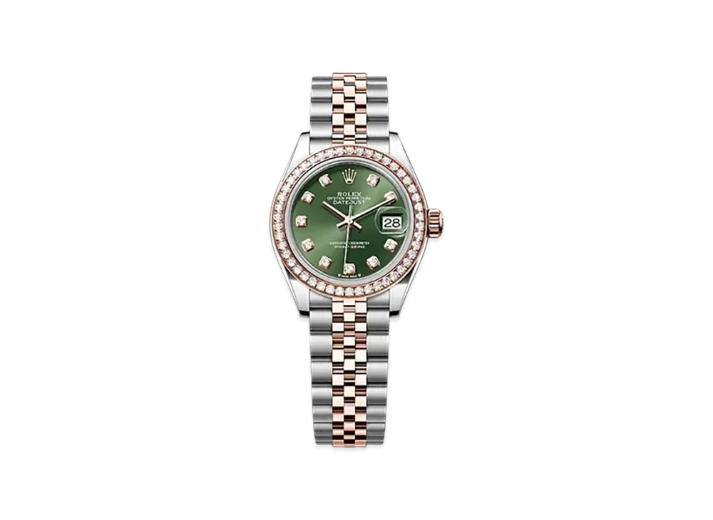ROLEX Lady-Datejust 28mm Oystersteel & Everose Gold Diamond 279381RBR "Olive Green"
