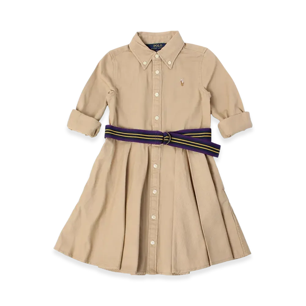 Polo Ralph Lauren Belt Ctton Chino Shirt Dress Kids "Khaki"