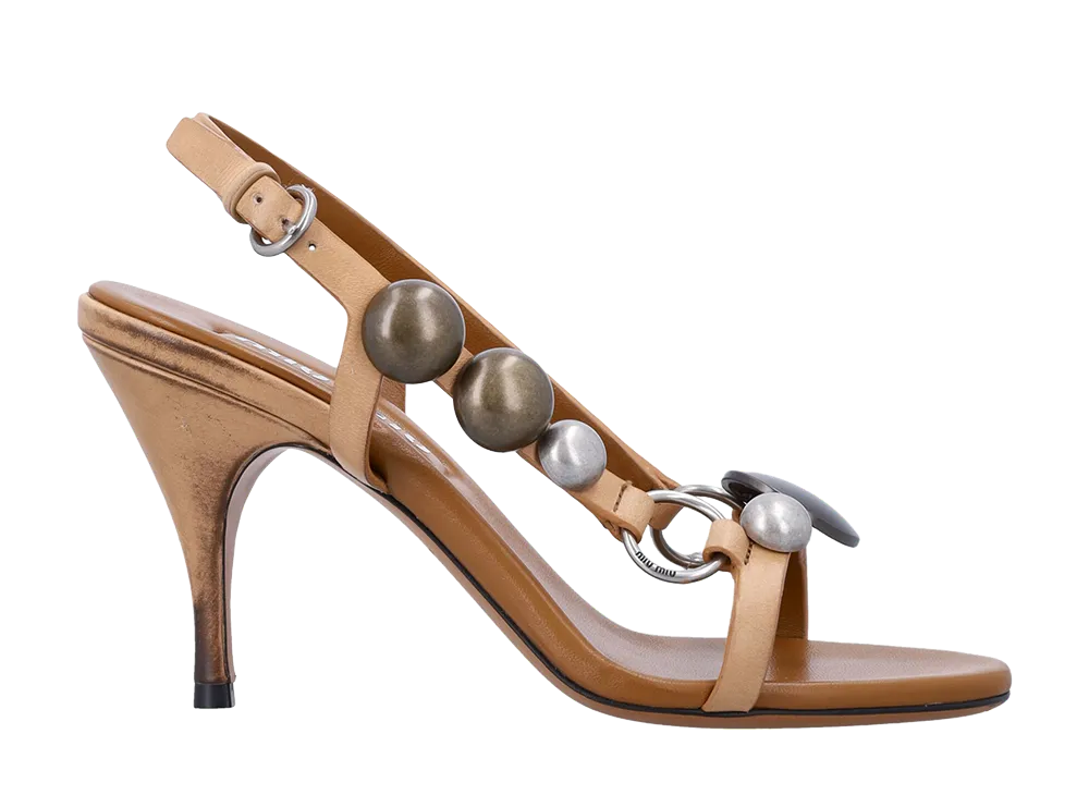 MIU MIU Women's Leather Sandals "Light Tan Brown"