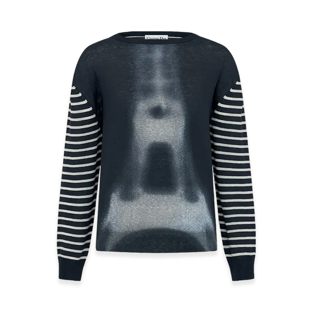 Dior Women's Sweater Linen Knit Eiffel Tower Motif "Black/Gray"