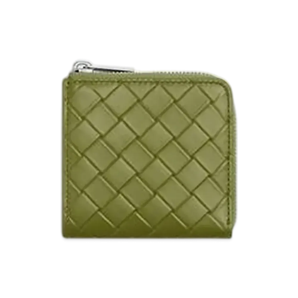 Bottega Veneta Intrecciato Stamp Square Zip Around Wallet "Matcha"