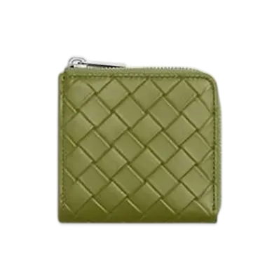 Bottega Veneta Intrecciato Stamp Square Zip Around Wallet "Matcha"