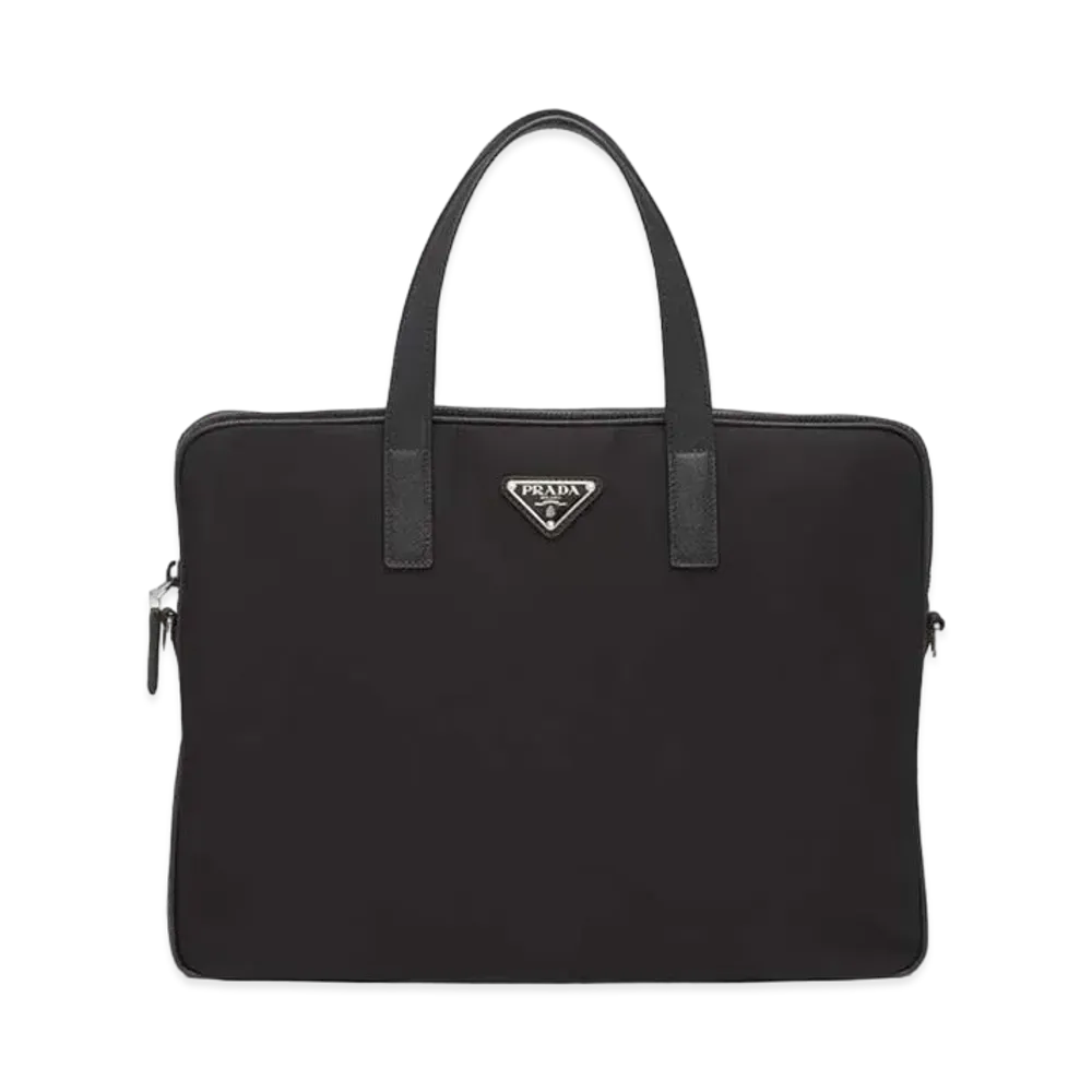 PRADA Re-Nylon And Saffiano Leather Briefcase "Black"