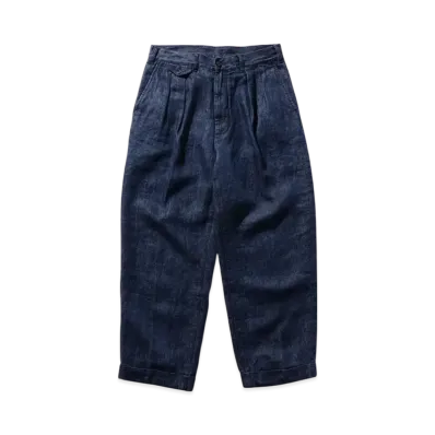 BEAMS 2 Pleats Trousers Twill Linen "Indigo"