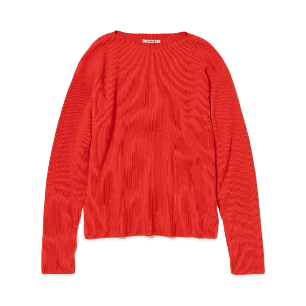 AURALEE Super Hard Twist Rib Knit Boat Neck P/O "Red"