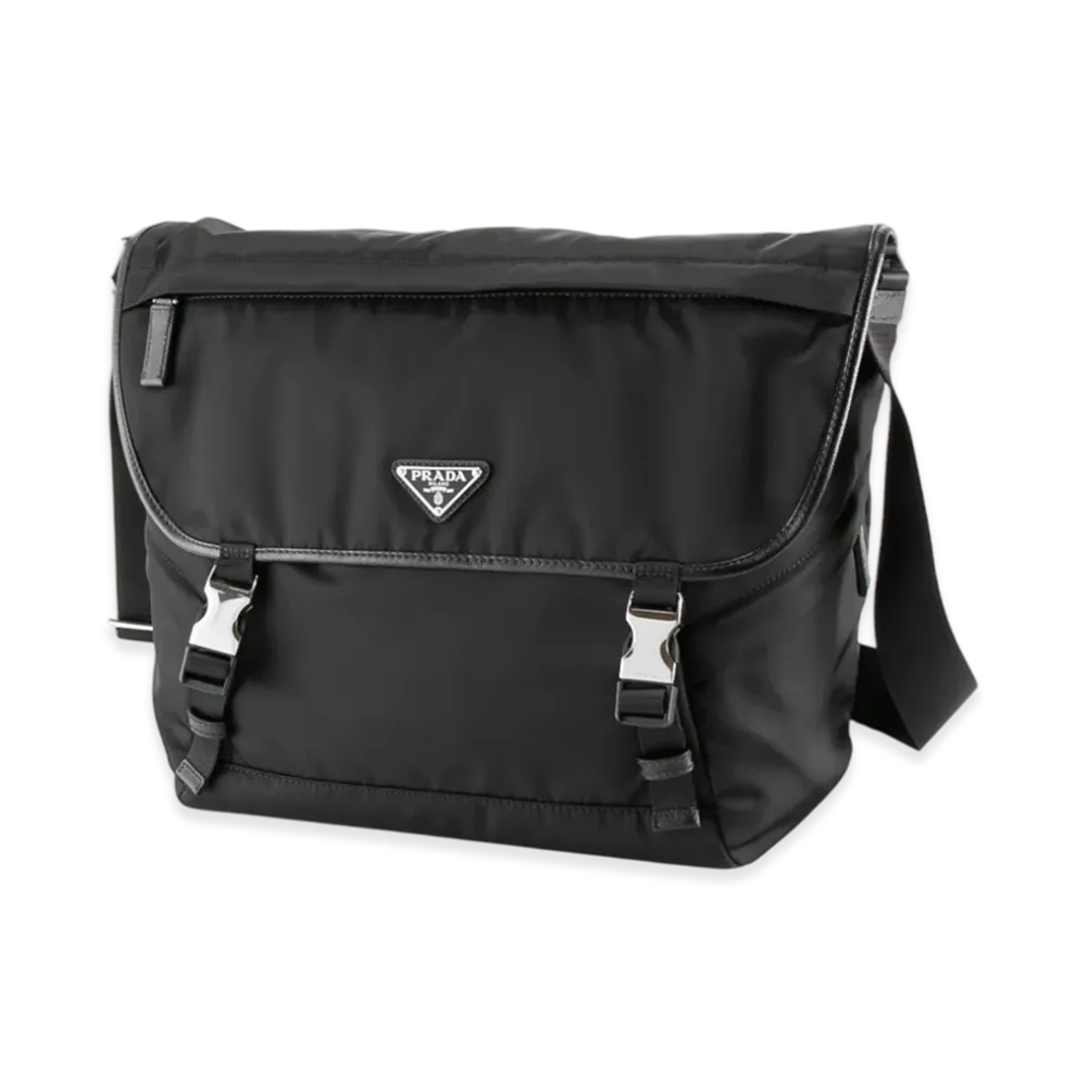 PRADA Renylon Saffiano Flap Shoulder Straps "Black"