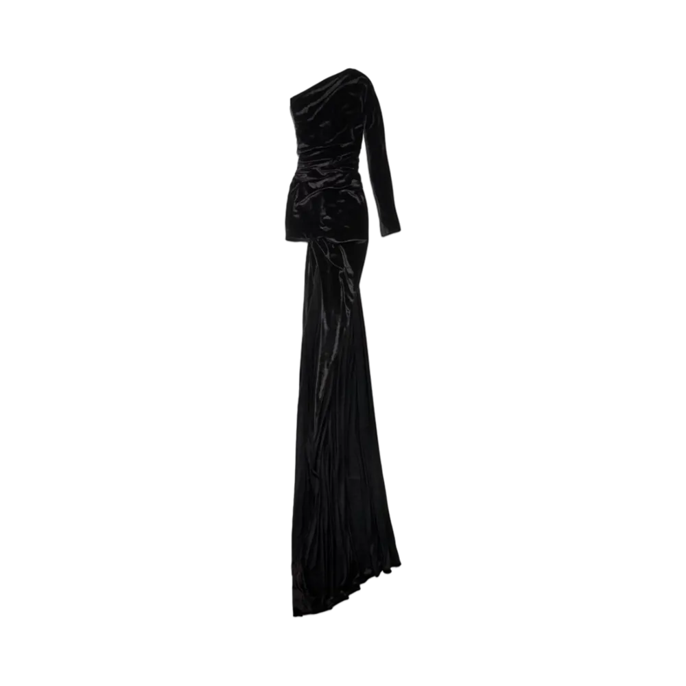 BALENCIAGA Women's Asymmetric Dress Fluid Velvet Jersey "Black"