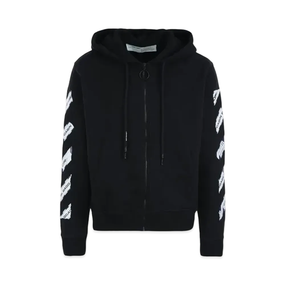 OFF-WHITE Airport Tape Zip Up Hoodie "Black"
