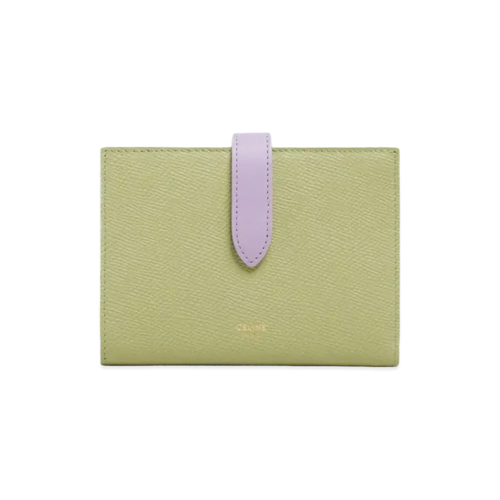 CELINE Medium Strap Wallet in Bicolour Grained Calfskin  "Sage/Lilas"