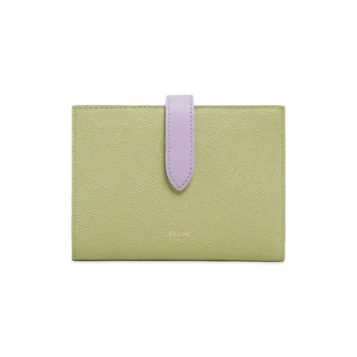 CELINE Medium Strap Wallet in Bicolour Grained Calfskin "Sage/Lilas"