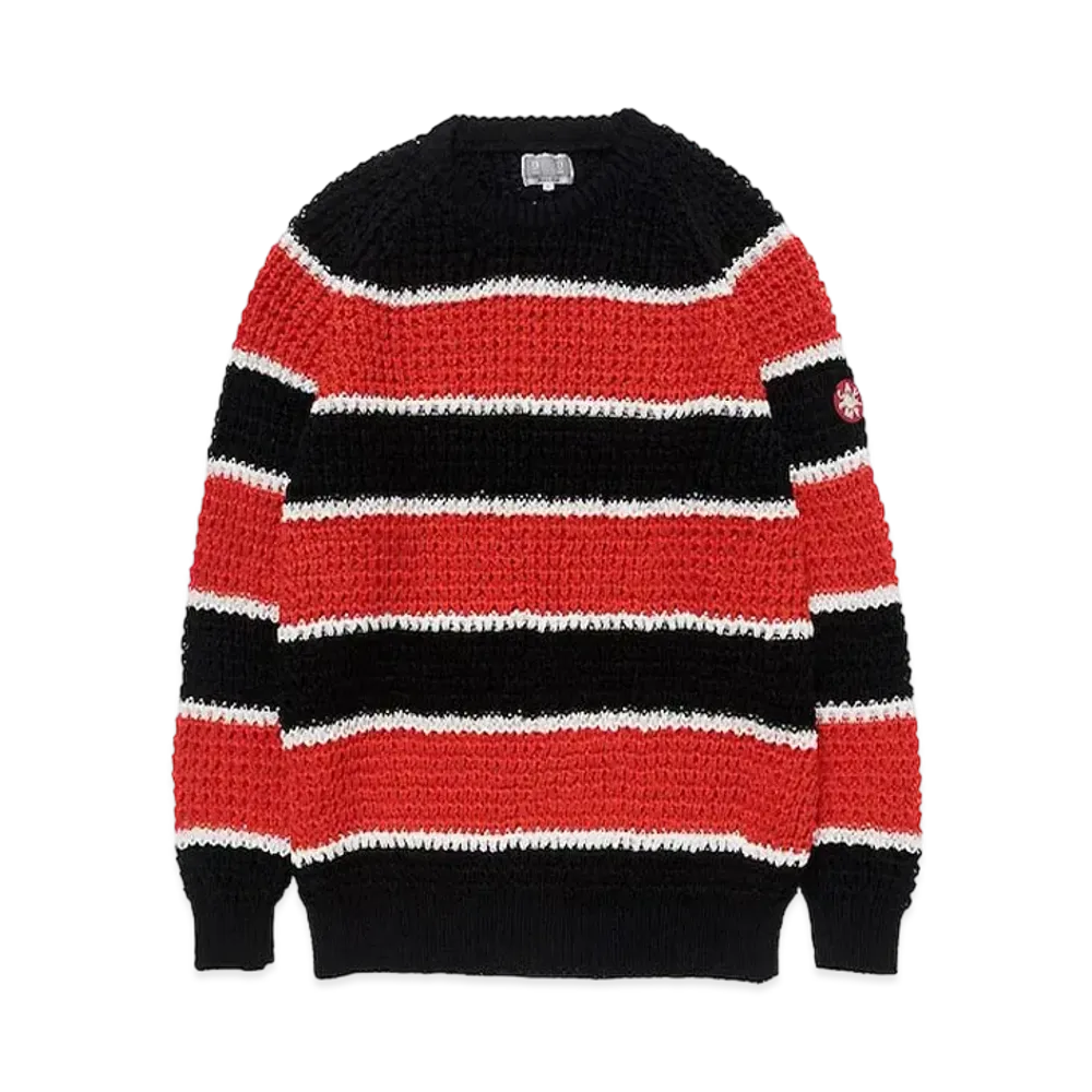 Cav Empt (C.E) STRIPE LOOSE WAFFLE KNIT "Black Red"