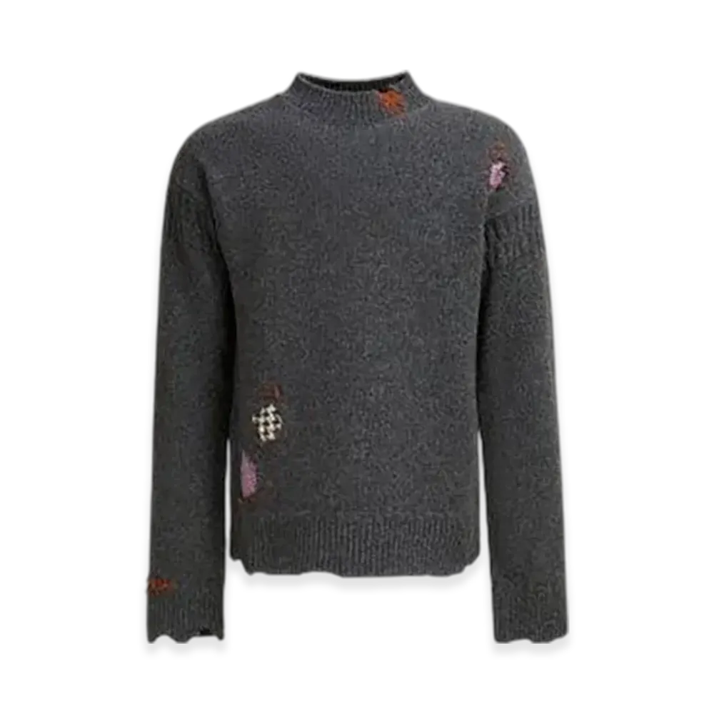 MARNI Shetland Wool Jumper with Mending Patches "Granite Cat"