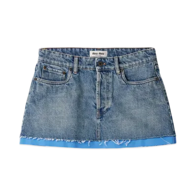 MIU MIU Women's Denim and Poplin Mini Skirt "Sapphire Blue"