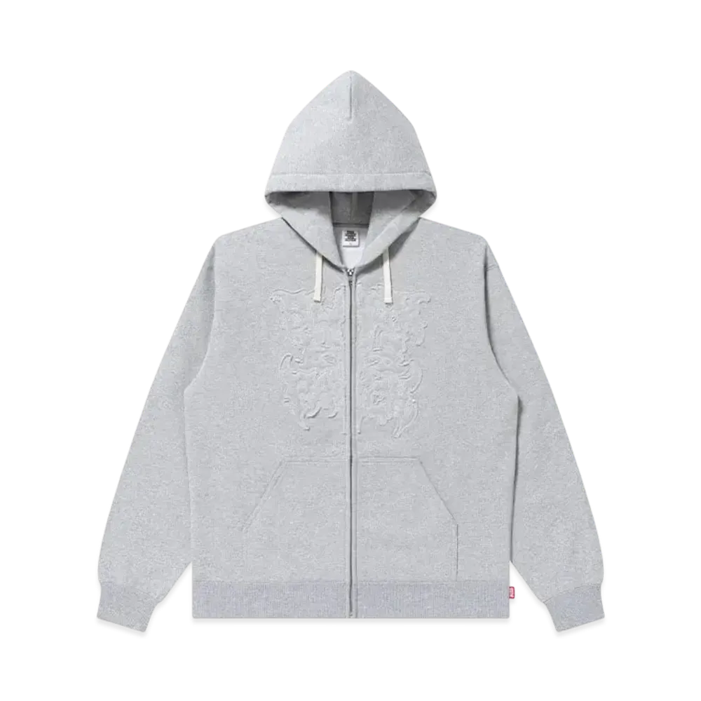 BlackEyePatch Metal Logo Fabric-Stitched Zip Hoodie Heather "Grey"