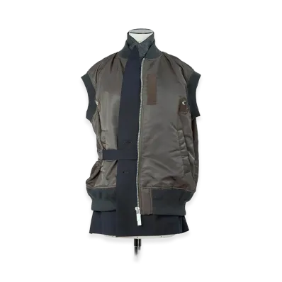 sacai Women's Nylon Twill x Suiting Vest "Navy/Dark Khaki"