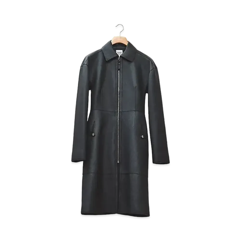 Hermes Fitted Leather Coat "Noir"