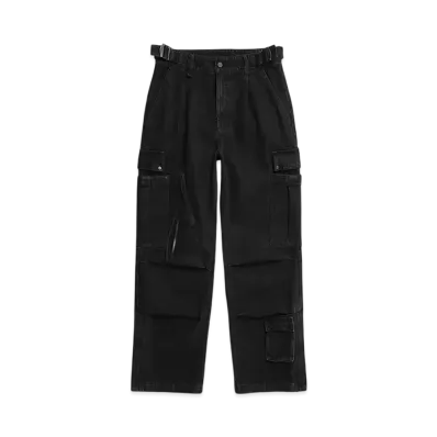 ILLEDIT Washed Denim Wide Cargo Pants "Black"