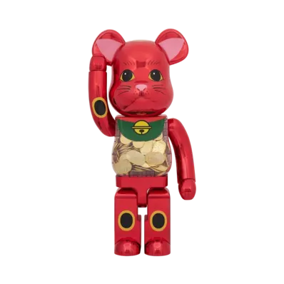 MEDICOM TOY "BEARBRICK" Maneki-Neko (Beckoning Cat) 10 Million Ryo Gold Plated Plum Blossom 1000%
