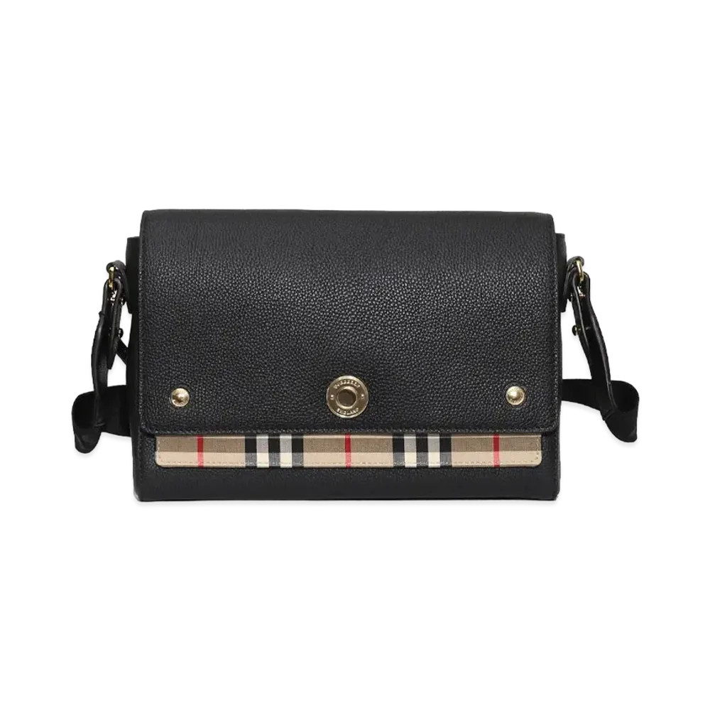 Burberry Leather & Vintage Check Notes Cross Body Bag "Black"