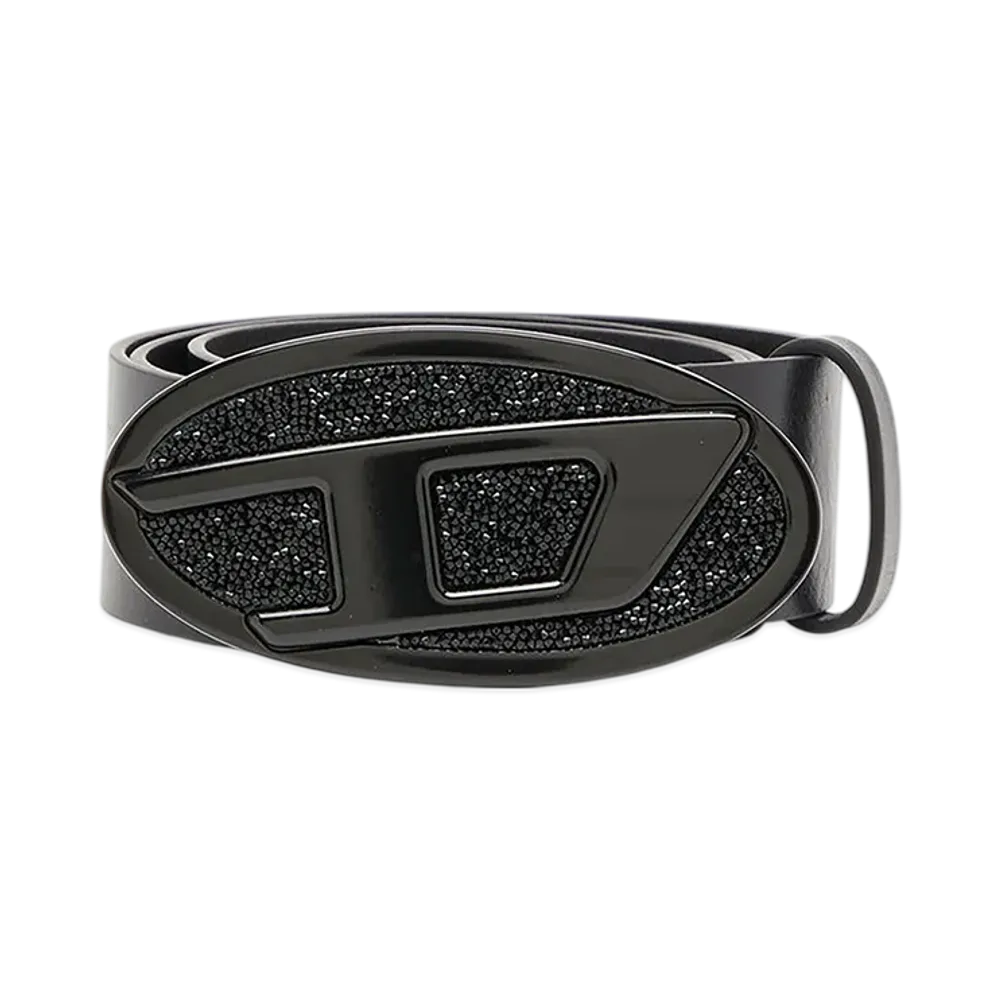 Diesel B-1dr 2.0 Full Rocks Leather Belt "Black"