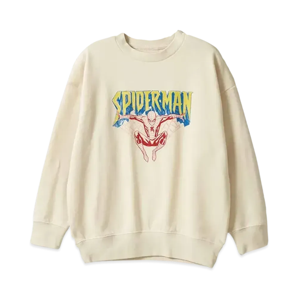 graniph x Spider Man (Handwriting) Kids Fleece Sweat "Ivory"