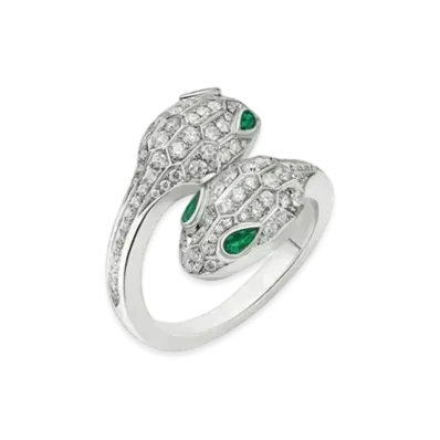 BVLGARI Serpenti Seduttori Ring Emerald Diamond 18K "White Gold/Green"