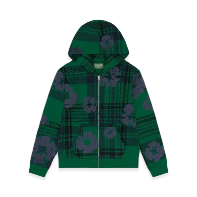 DENIM TEARS Plaid Cotton Wreath Zip Hoodie "Green"