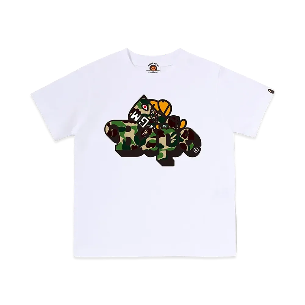 A BATHING APE Kids ABC Camo Shark Milo On Bape Tee "White/Green"